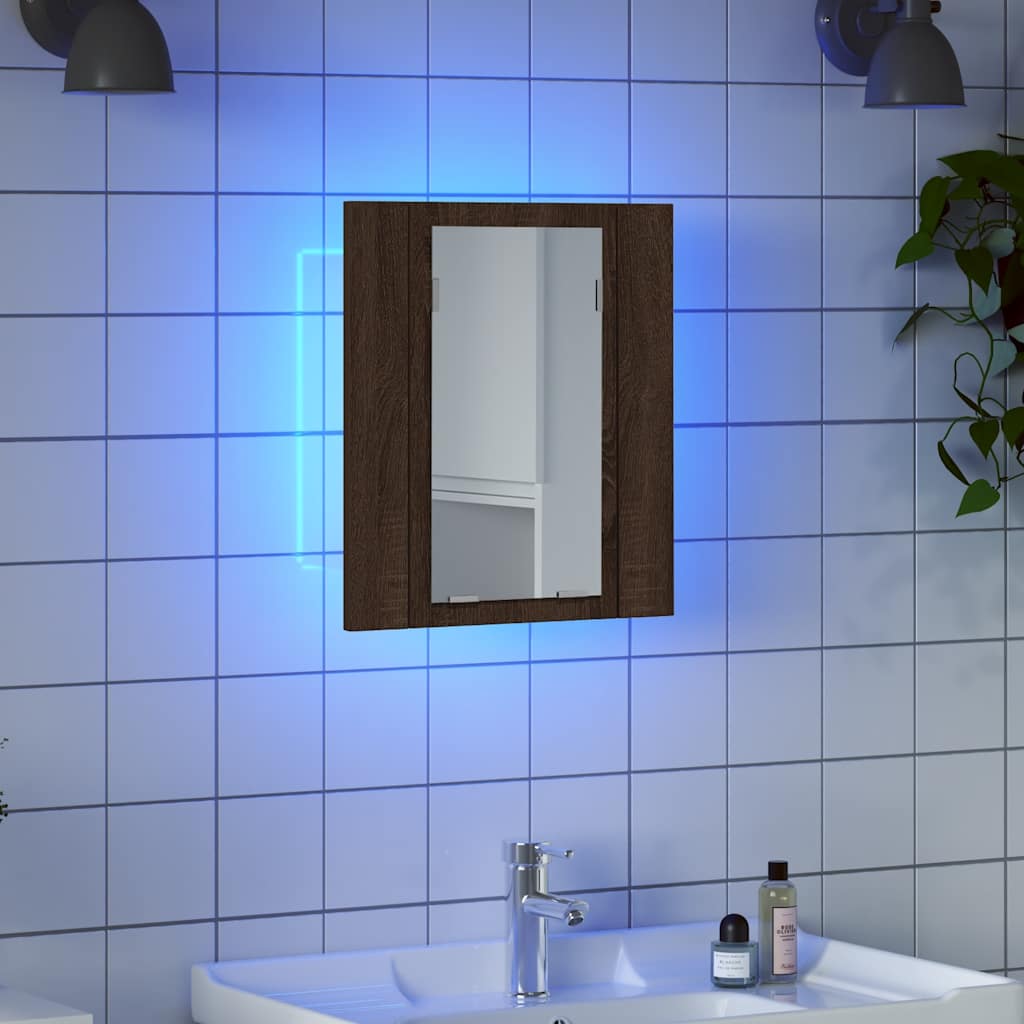 LED-peegelkapp, pruun tamm, 40x12x45 cm, tehispuit