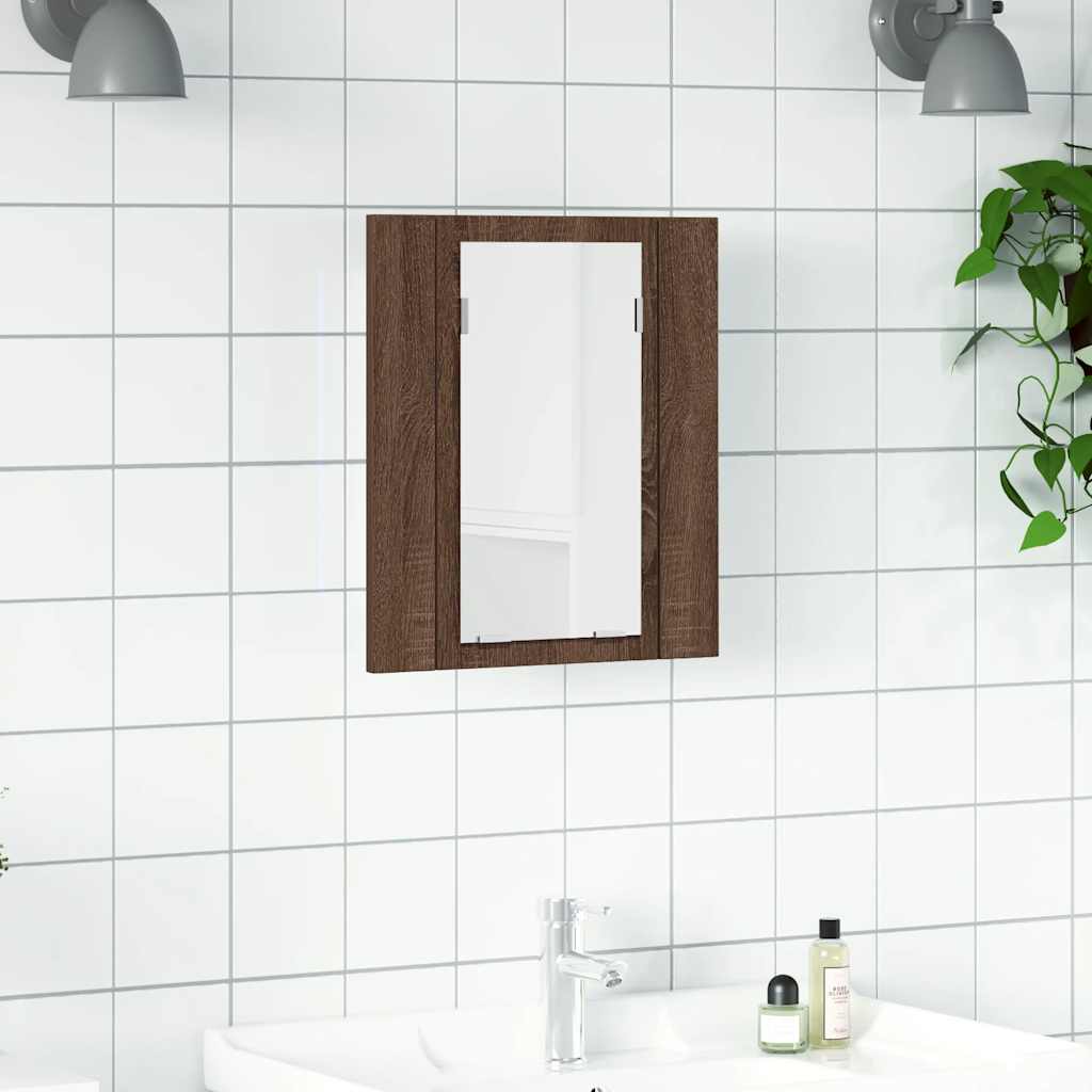 LED-peegelkapp, pruun tamm, 40x12x45 cm, tehispuit