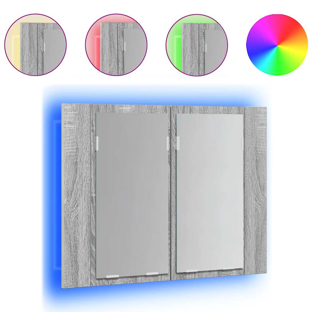 LED-peegelkapp, hall Sonoma tamm, 60 x 12 x 45 cm, tehispuit