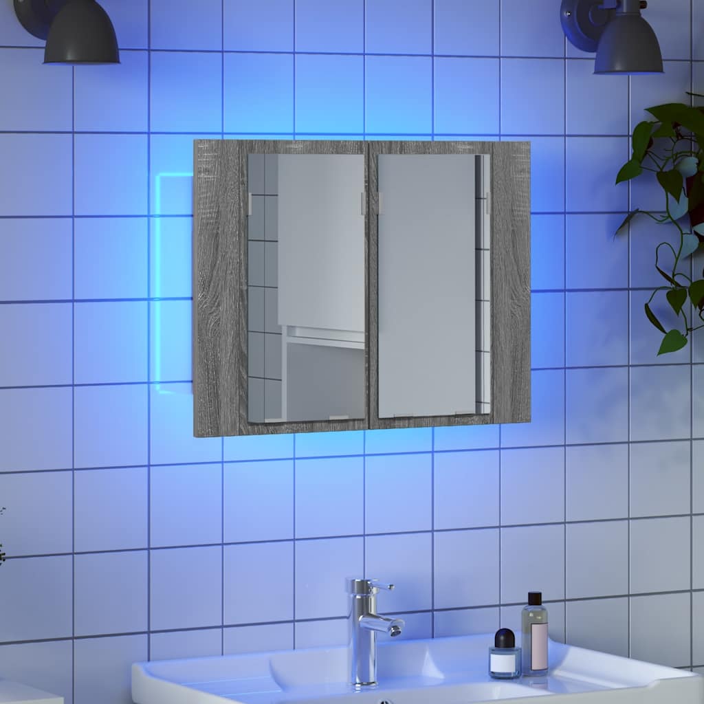 LED-peegelkapp, hall Sonoma tamm, 60 x 12 x 45 cm, tehispuit