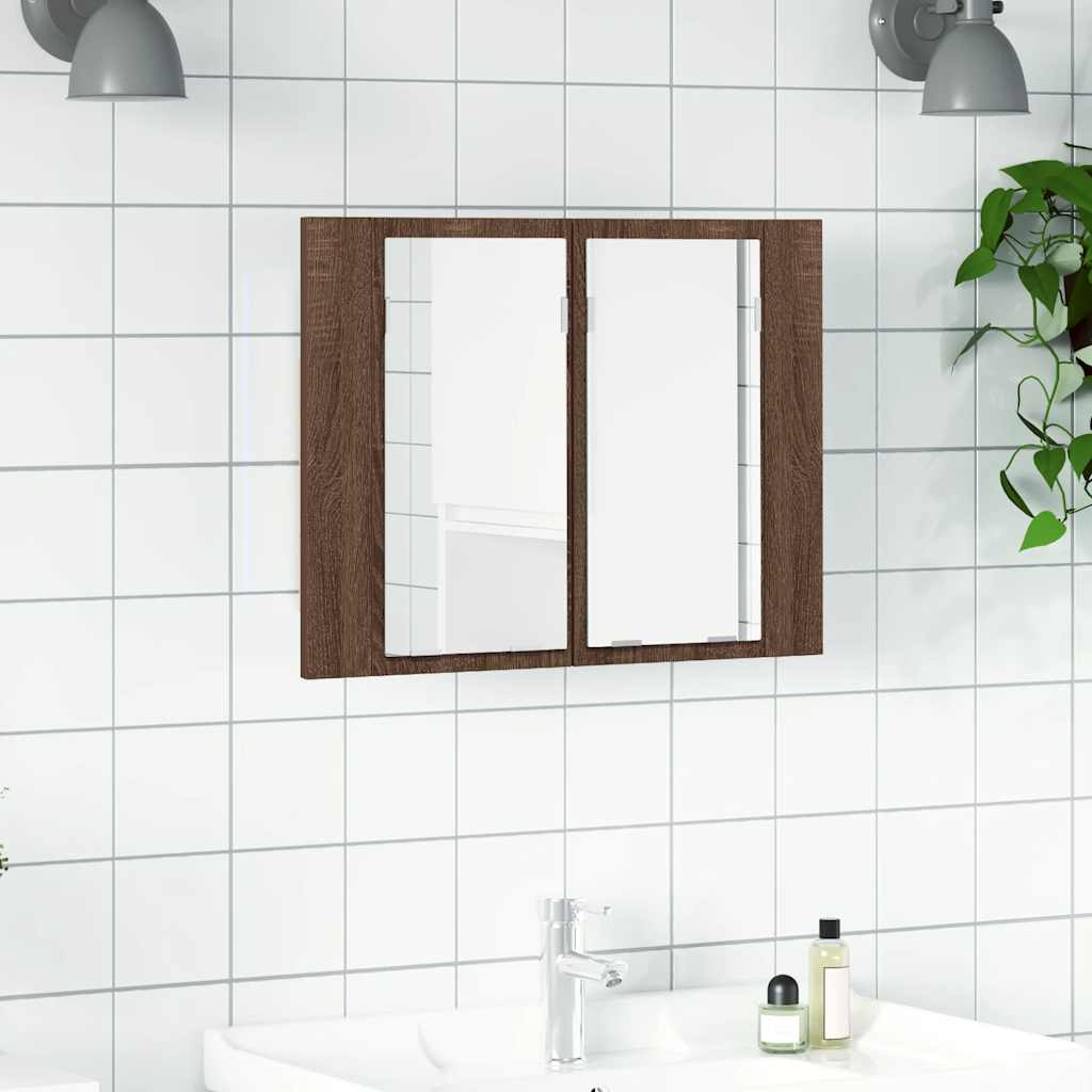 LED-peegelkapp, pruun tamm, 60 x 12 x 45 cm, tehispuit