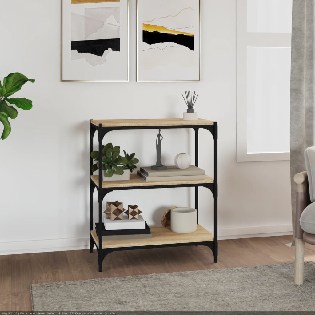 Raamatukapp, Sonoma tamm, 60 x 33 x 70,5 cm, tehispuit ja teras