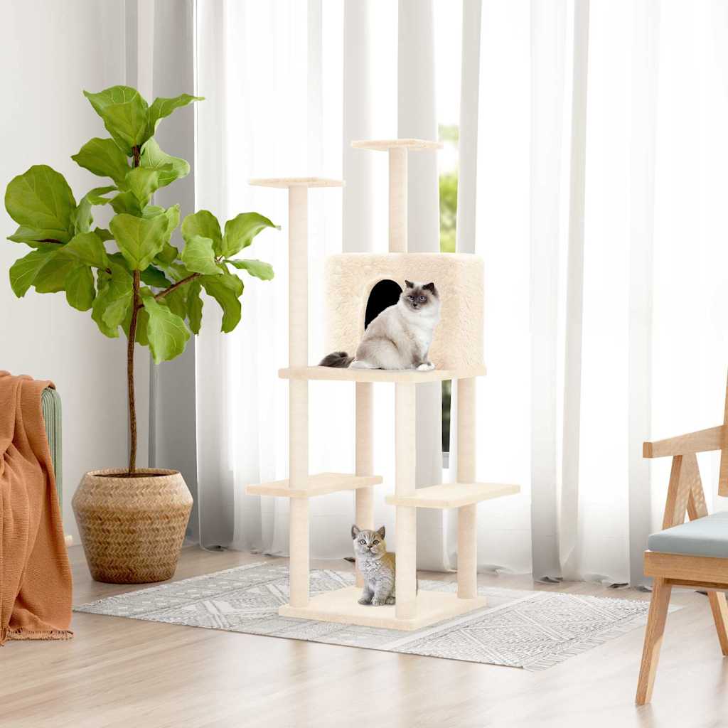 Kassimaja sisalköitega kraapimispuuga, kreemjas, 144,5 cm
