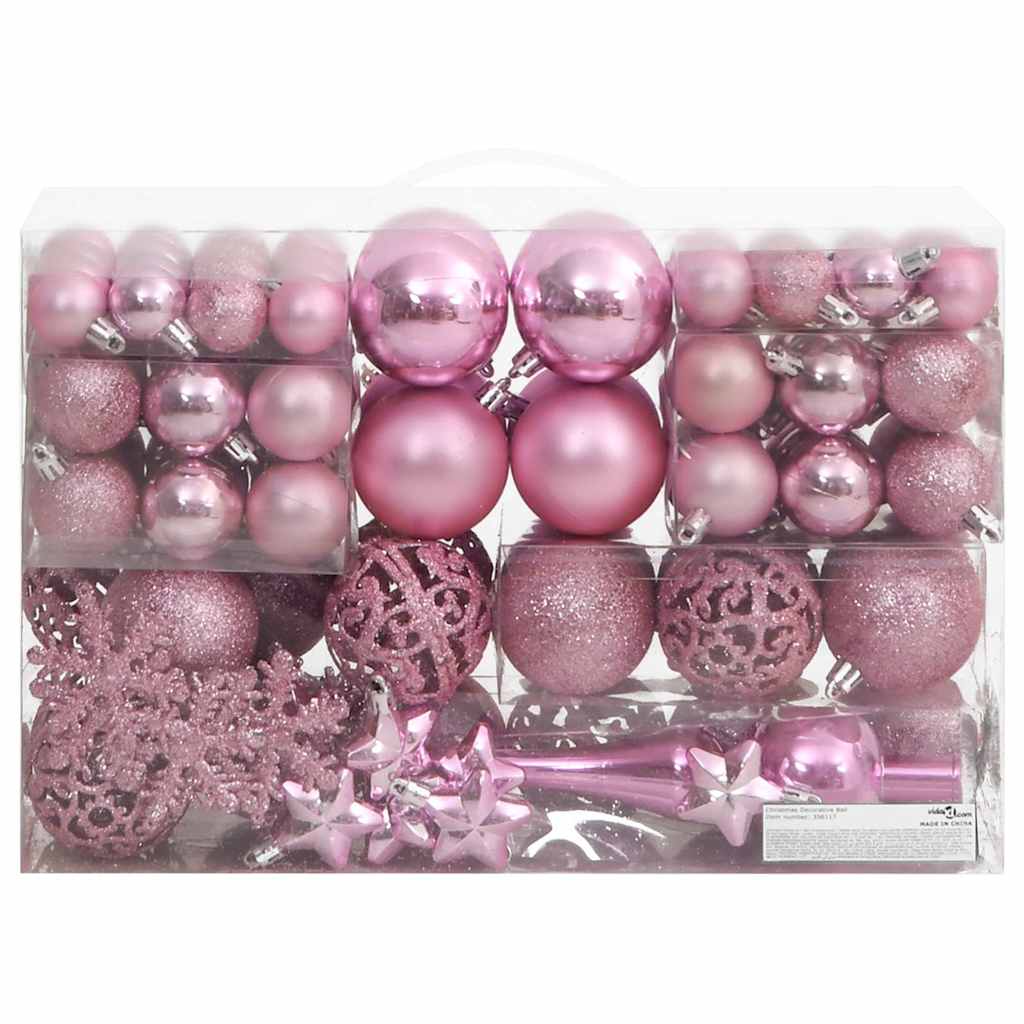 111-osaline jõulukuulide komplekt, roosa, polüstüreen