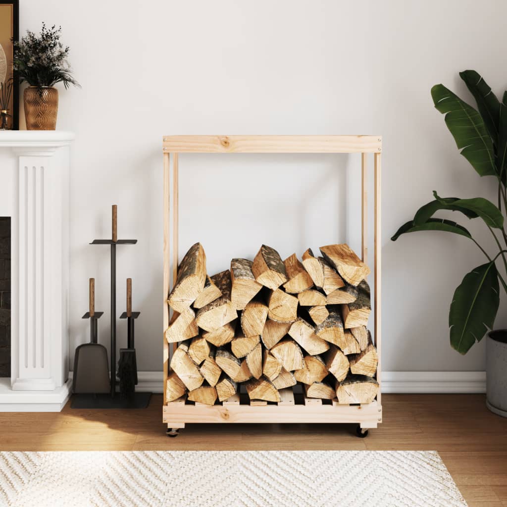 Küttepuude alus ratastega, 76,5 x 40 x 108 cm, männipuit