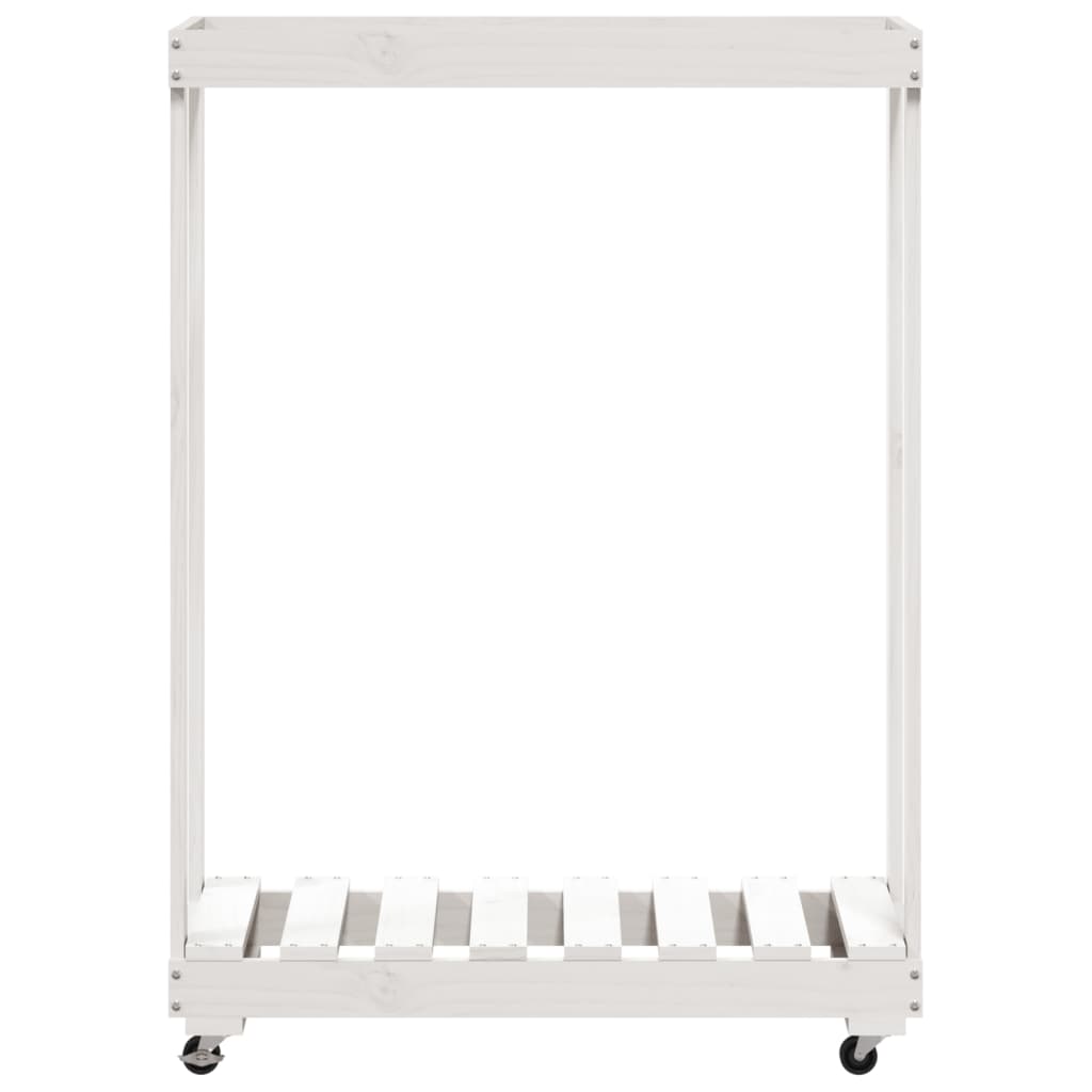 Küttepuude alus ratastega, valge, 76,5 x 40 x 108 cm, männipuit