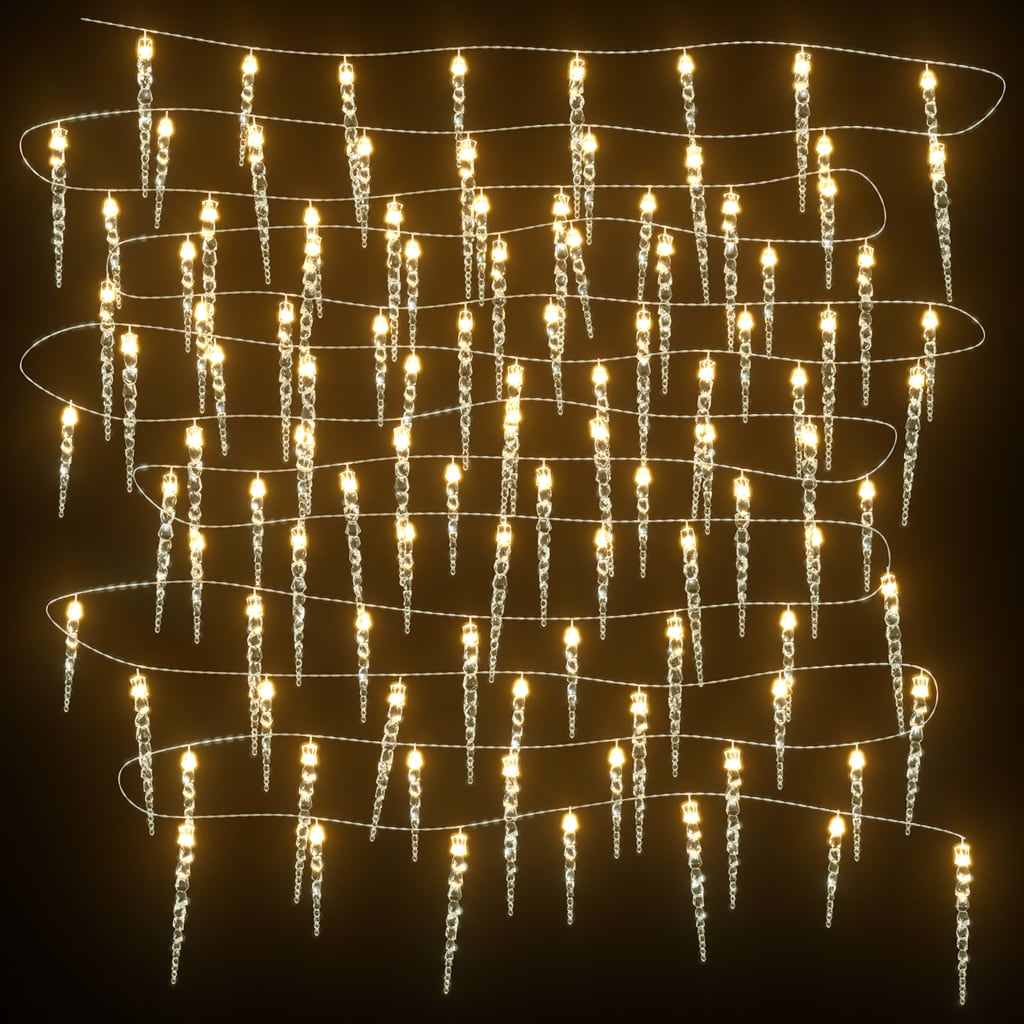 Jõuluvalgusti jääpurikaga, 100 LED-i, soe valge, 10 m, akrüül, PVC