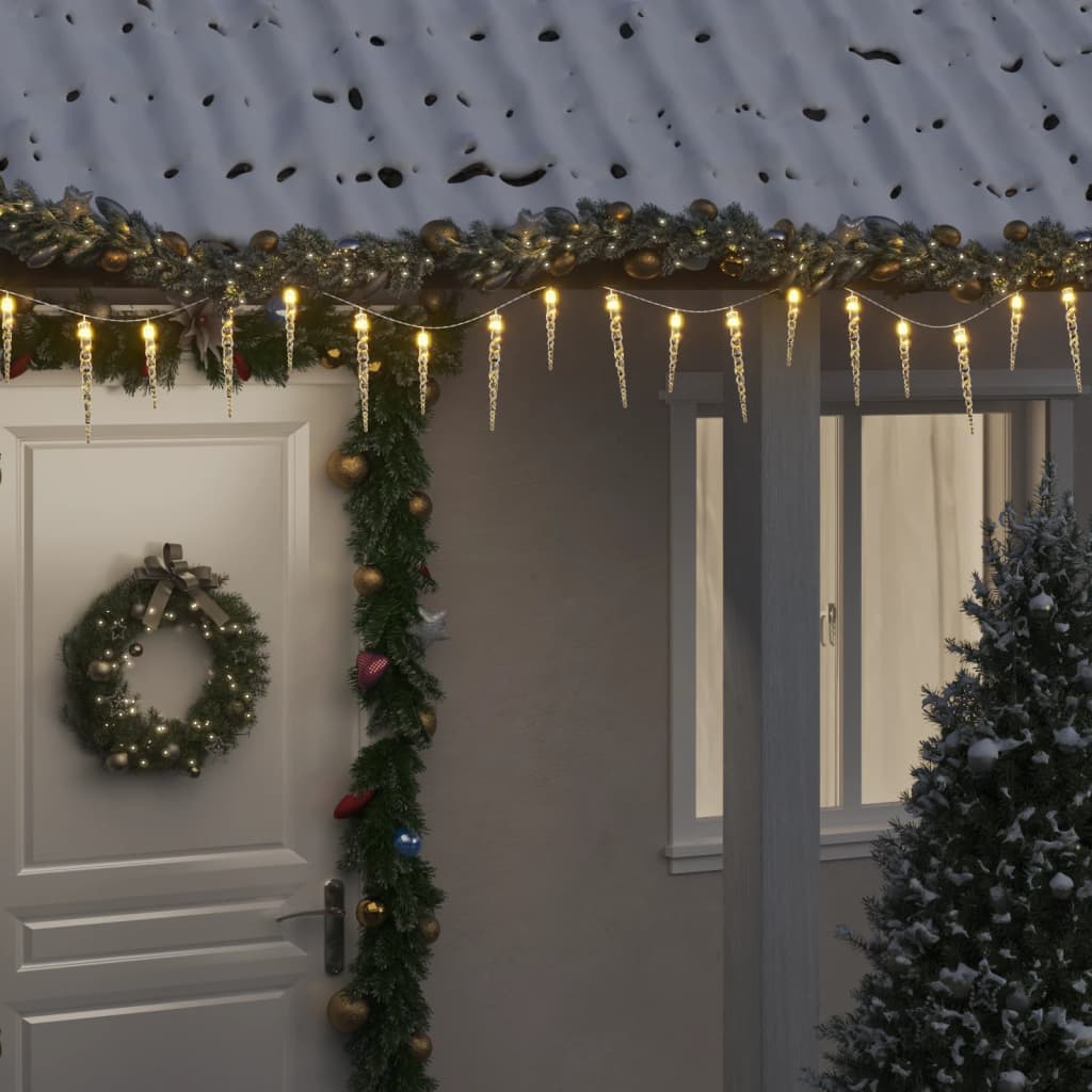 Jõuluvalgusti jääpurikaga, 100 LED-i, soe valge, 10 m, akrüül, PVC