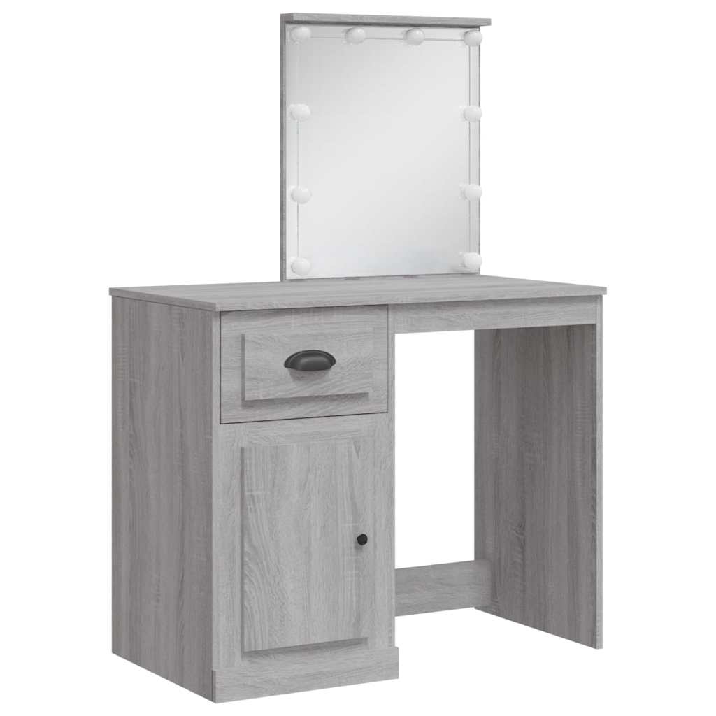 LED-valgustusega tualettlaud, hall Sonoma tamm, 90x42x132,5 cm