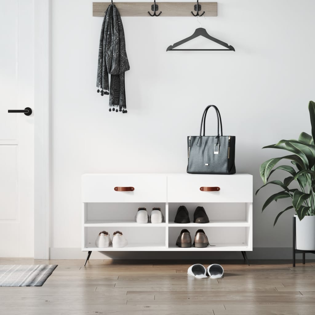 Jalatsipink, kõrgläikega valge, 102 x 35 x 55 cm, tehispuit