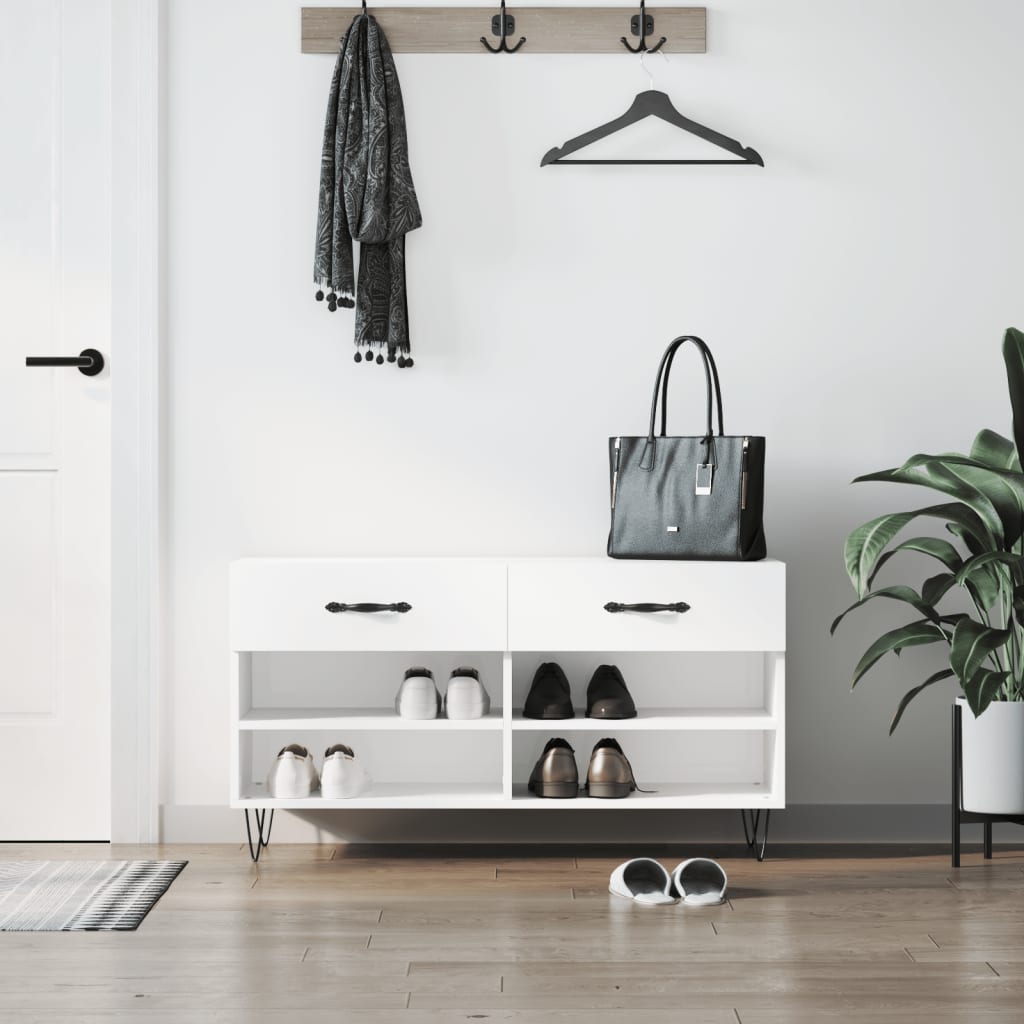 Jalatsipink, kõrgläikega valge, 102 x 35 x 55 cm, tehispuit