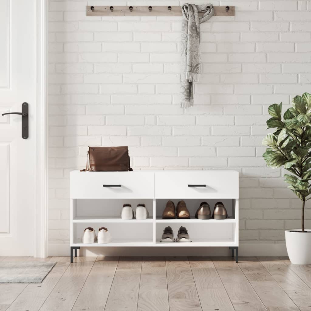 Jalatsipink, kõrgläikega valge, 102 x 35 x 55 cm, tehispuit