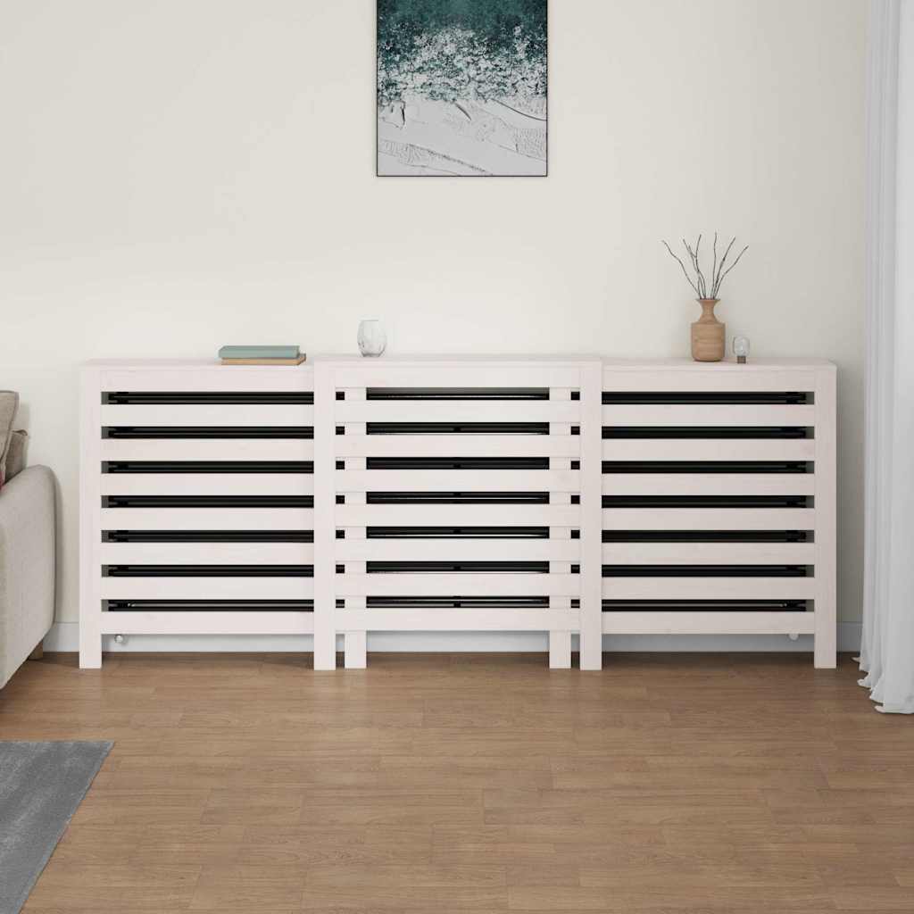 Radiaatorikate, valge, 210x21x85 cm, männipuit