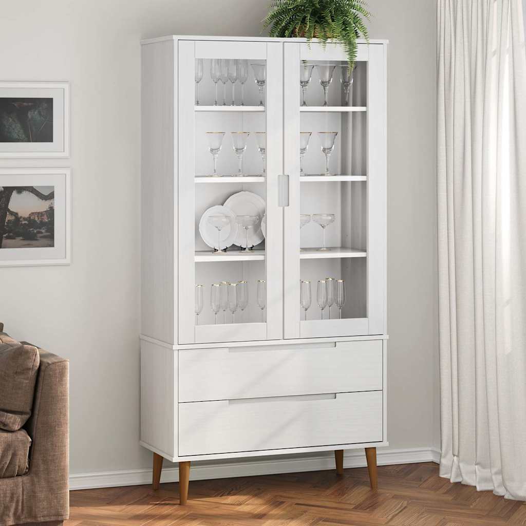 Vitriinkapp "MOLDE", valge, 90 x 35 x 175 cm, männipuit