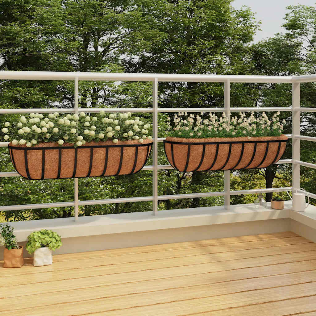 Seina taimekastid 2 tk, kookosvoodriga, must, 61x19x16 cm teras