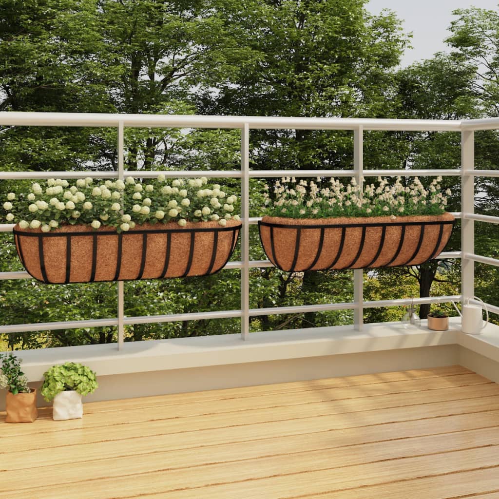 Seina taimekastid 2 tk, kookosvoodriga, must, 91x20x23 cm teras
