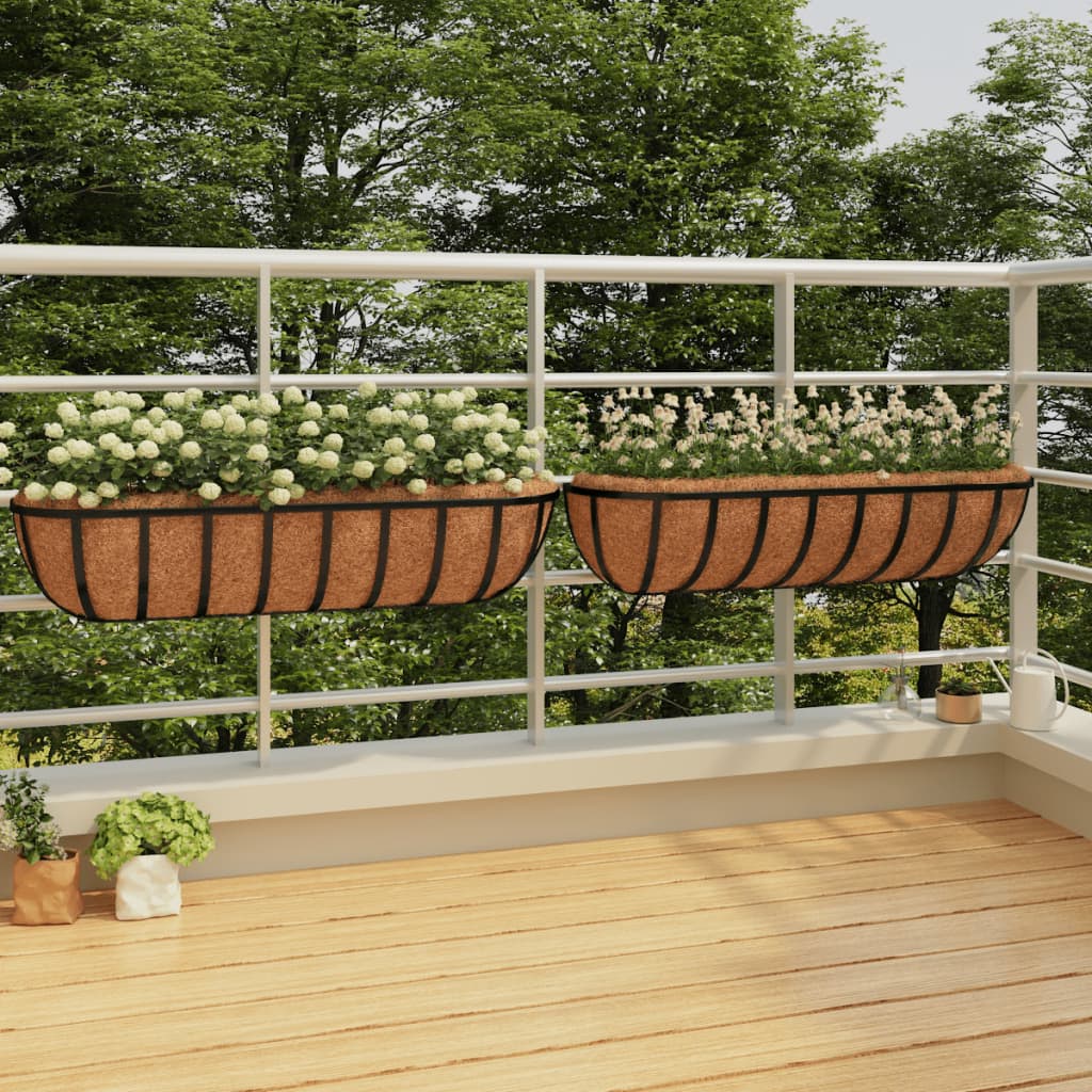 Seina taimekastid 2 tk, kookosvoodriga, must, 91x20x23 cm teras