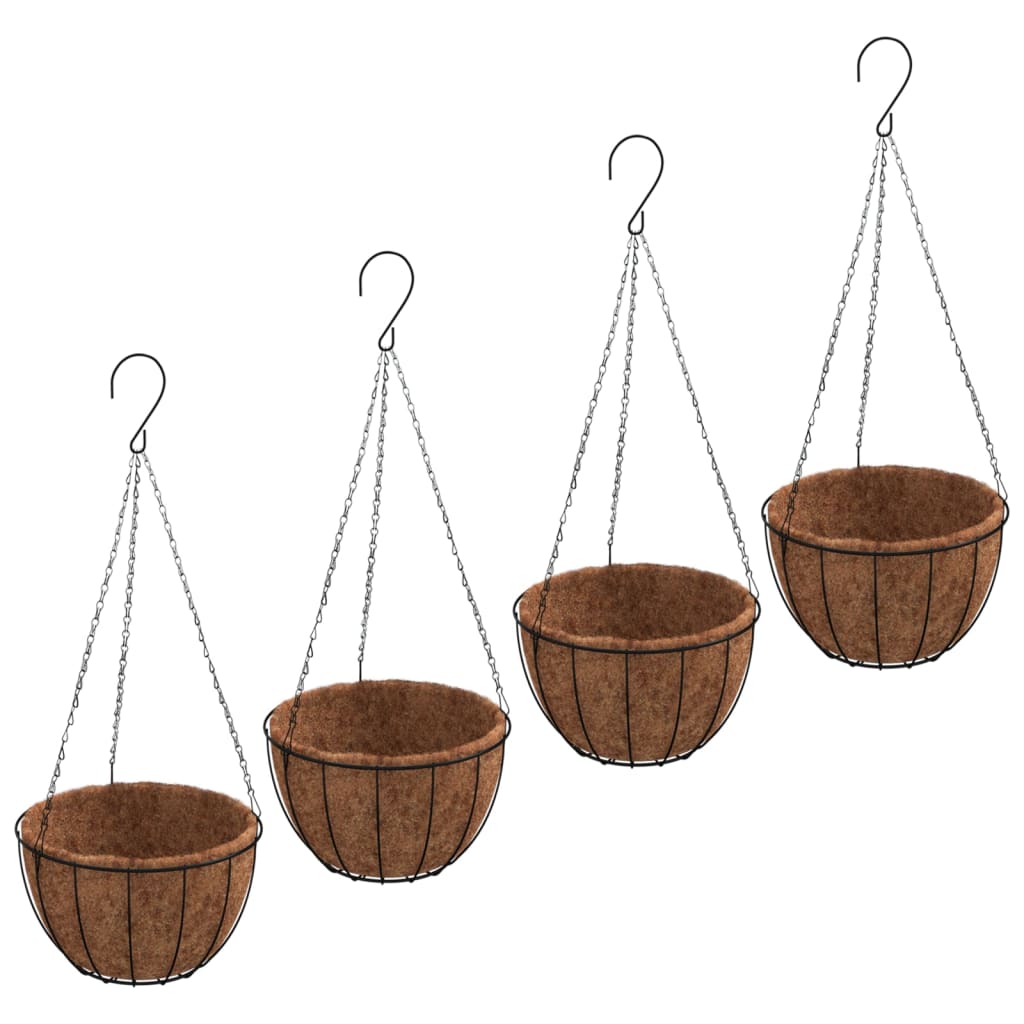 Riputatavad taimekastid 4 tk, kookosvoodriga, must, Ø 30x52 cm