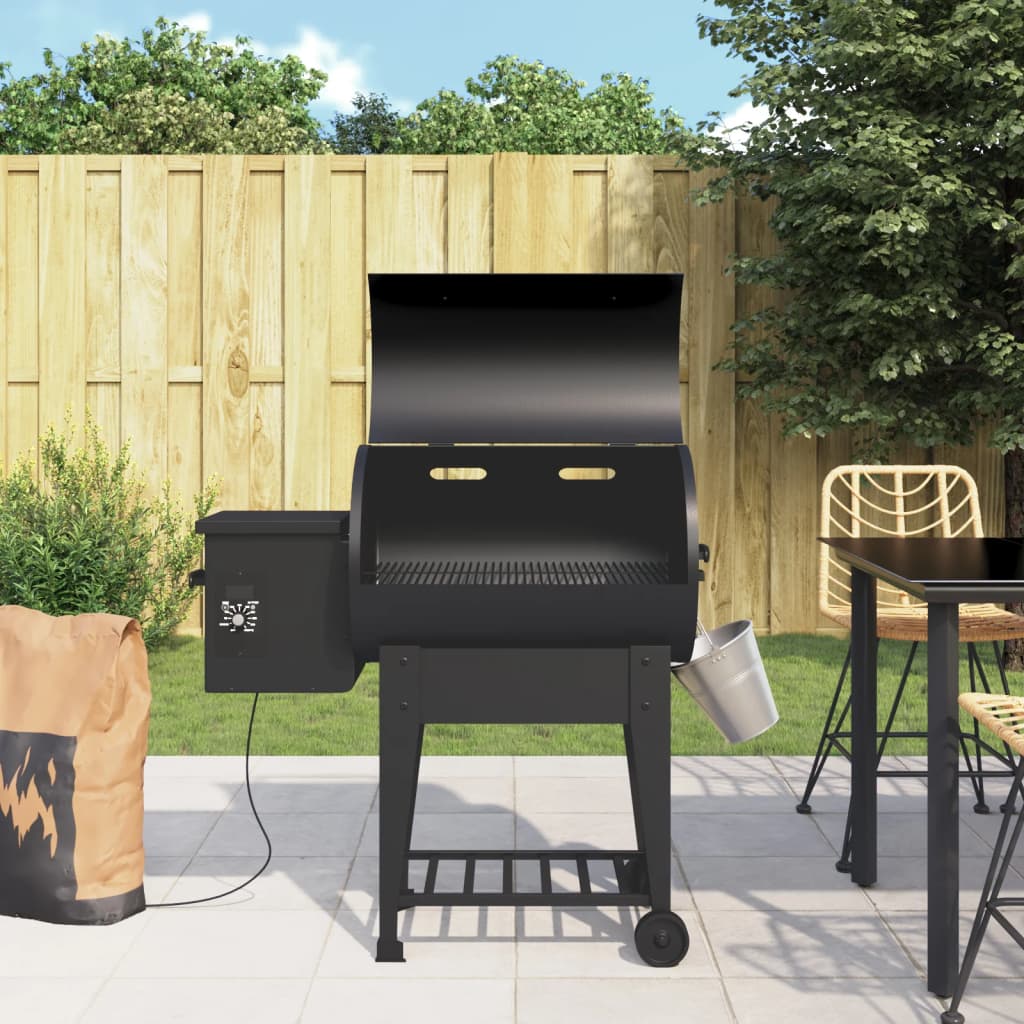 Pelletgrill alumise riiuliga, must, 94 cm, raud