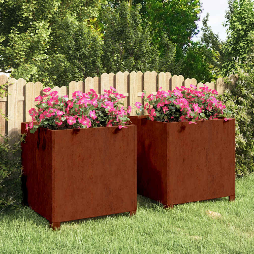 Jalgadega taimekastid, 2 tk, rooste, 50x50x50 cm, Corten teras
