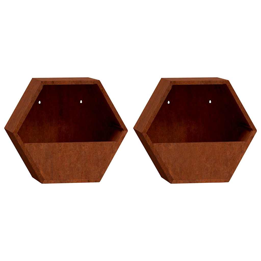 Seina taimekastid 2 tk, rooste, Corten teras, 30x10x25 cm