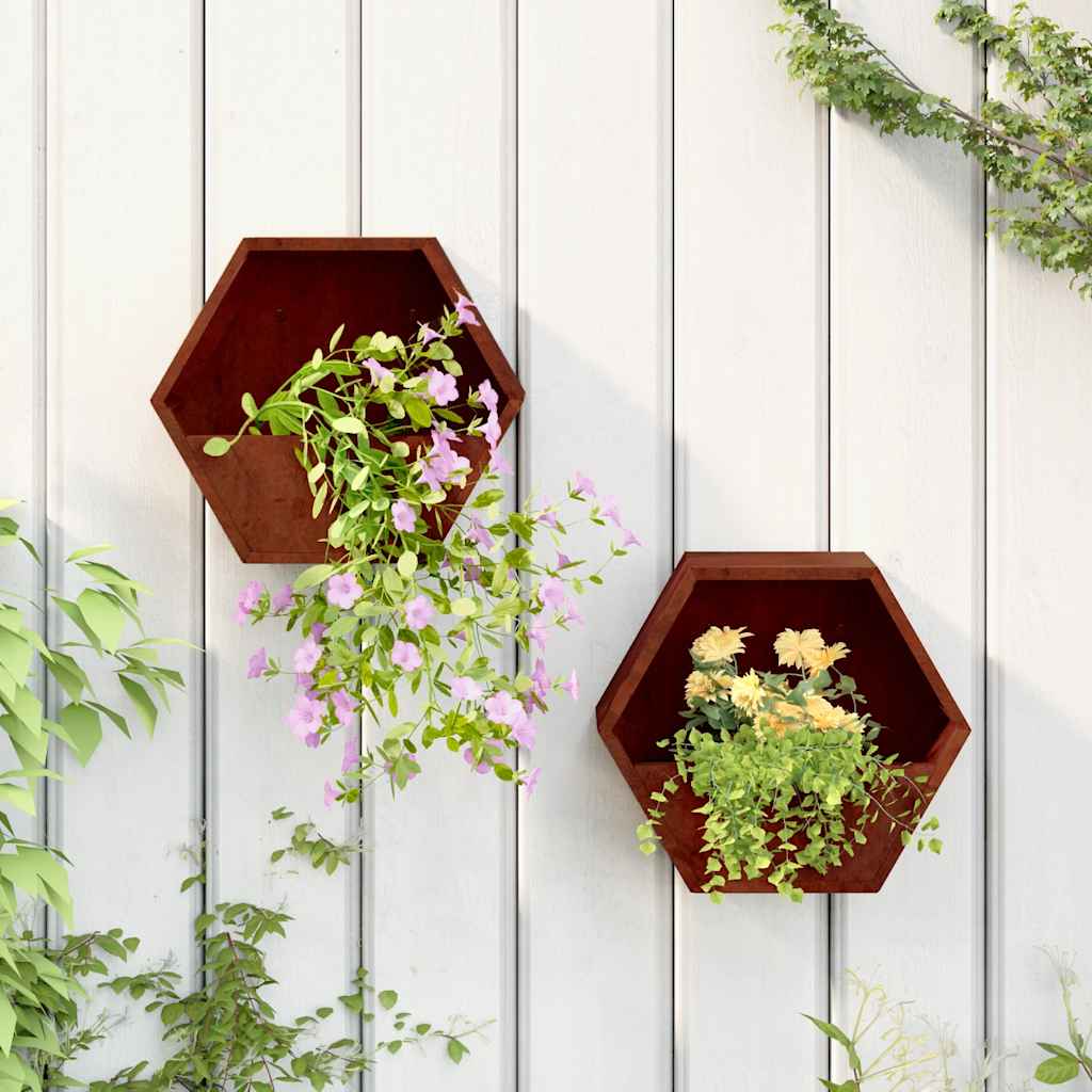 Seina taimekastid 2 tk, rooste, Corten teras, 30x10x25 cm