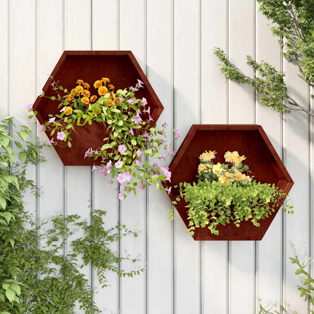 Seina taimekastid 2 tk, rooste, Corten teras, 46x10x40 cm