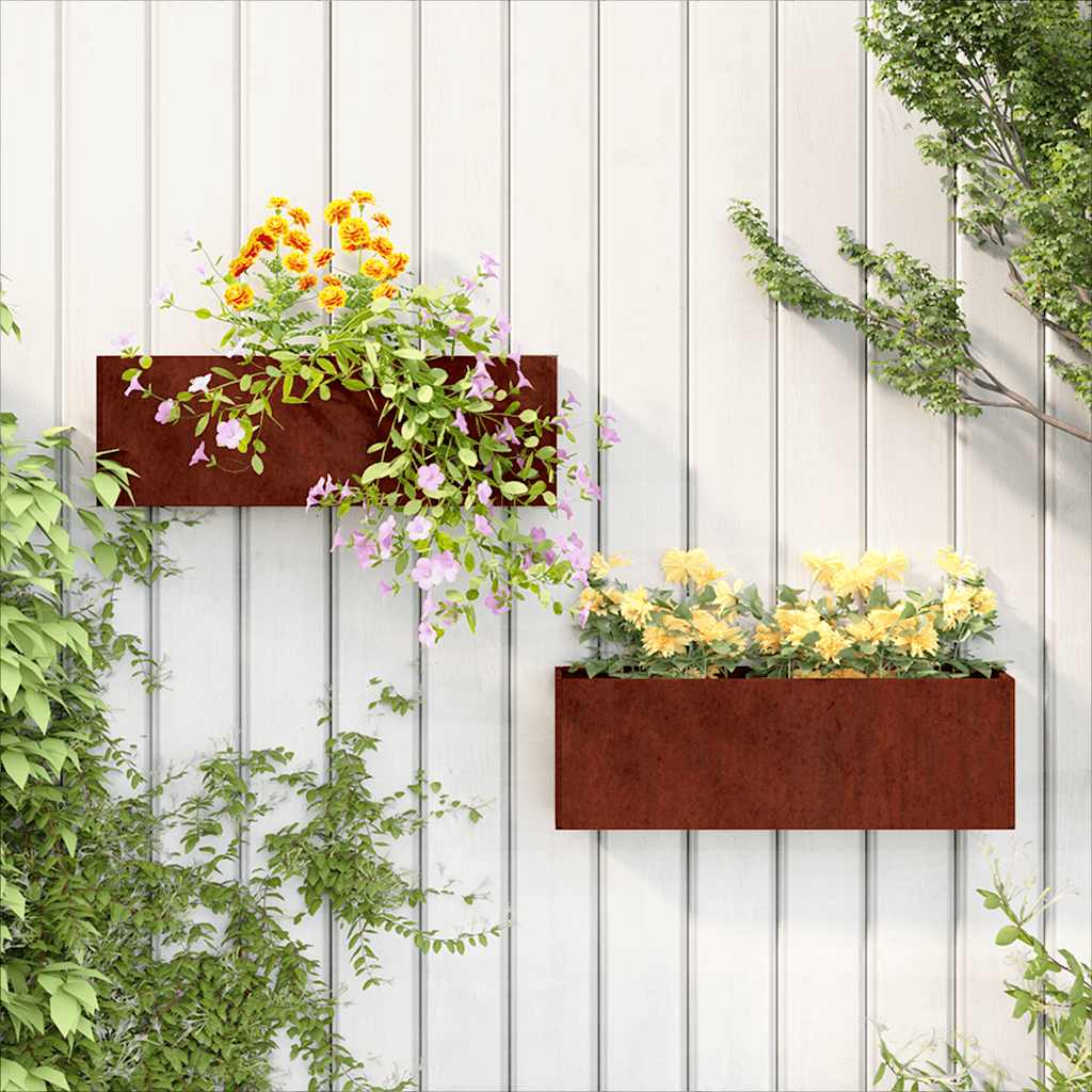 Seina taimekastid 2 tk, roostes, Corteni teras, 53x10x17 cm