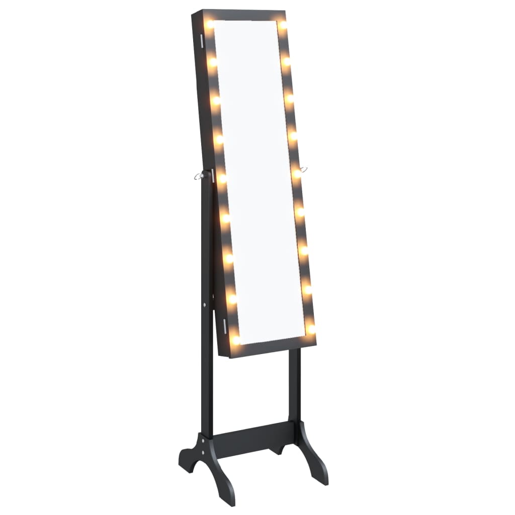 Eraldiseisev peegel LED-tuledega, must, 34 x 37 x 146 cm