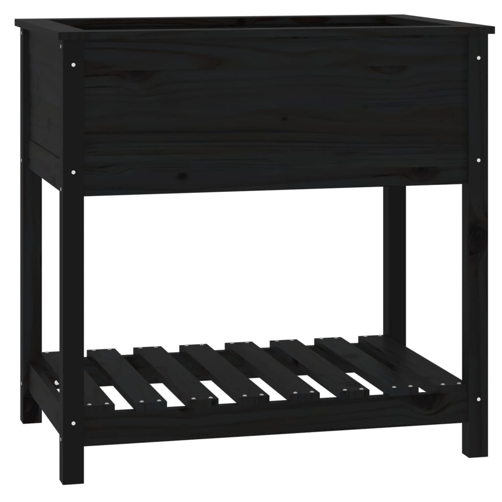 Riiuliga taimekast, must, 82,5x54x81 cm, männipuit