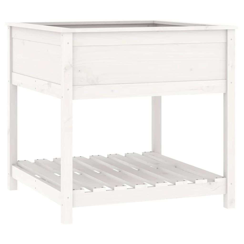 Riiuliga taimekast, valge, 82,5x82,5x81 cm, männipuit