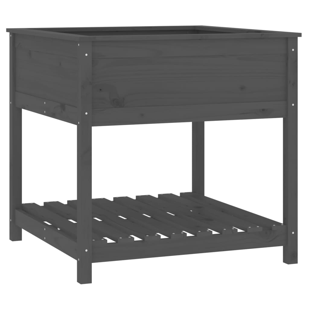 Riiuliga taimekast, hall, 82,5x82,5x81 cm, männipuit