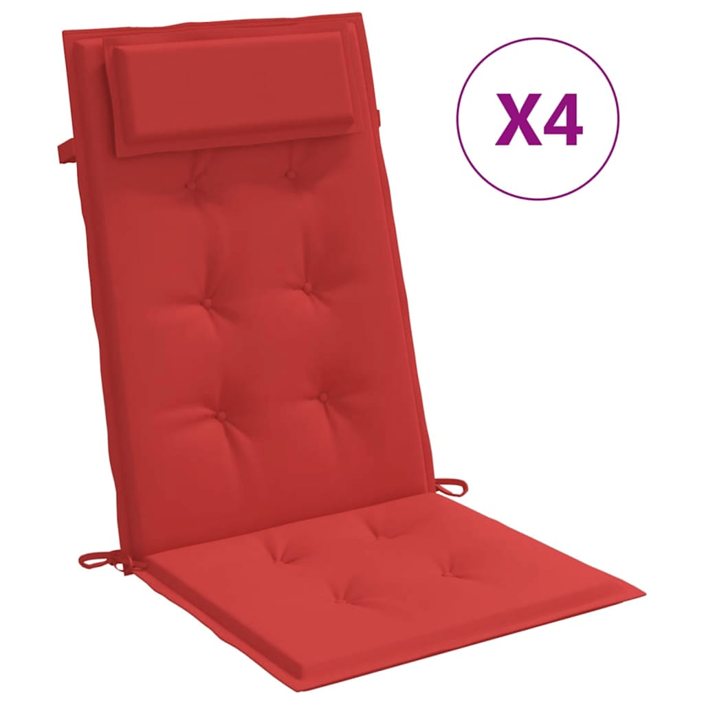 Kõrge seljatoega toolipadjad 4 tk, punane, oxford kangas