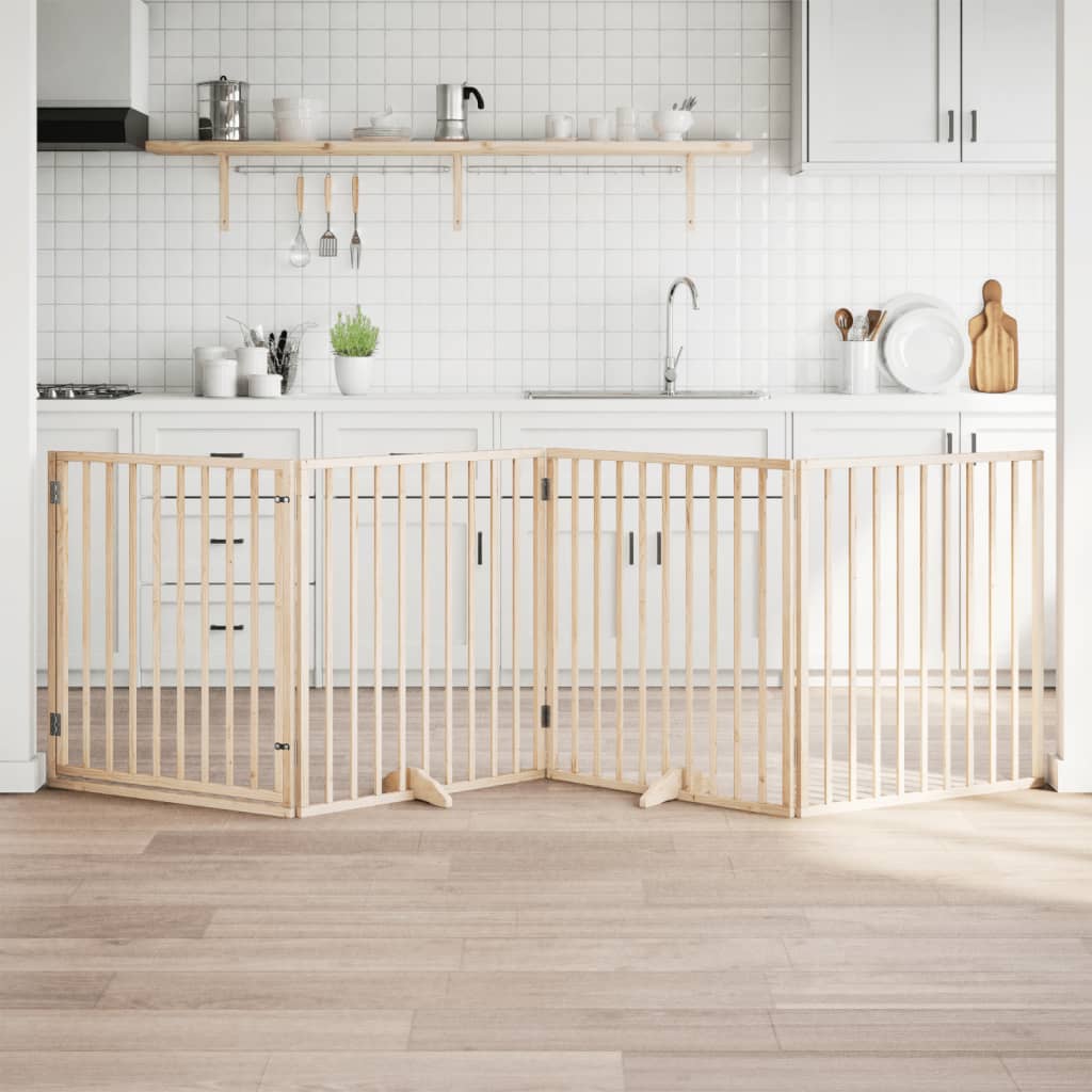 Kokkupandav koeravärav uksega, 4 paneeli, 320 cm, paplipuit