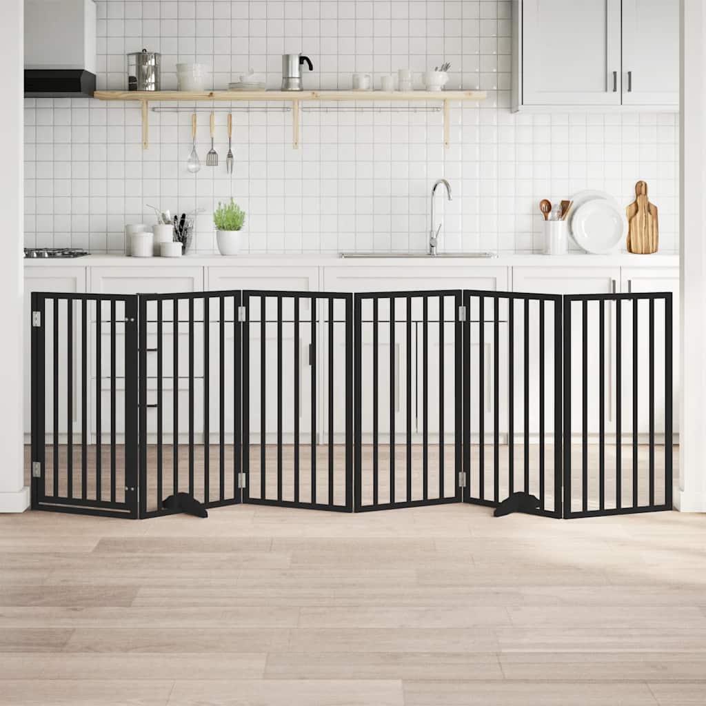 Kokkupandav koeravärav uksega, 6 paneeli, must 300 cm, pappel