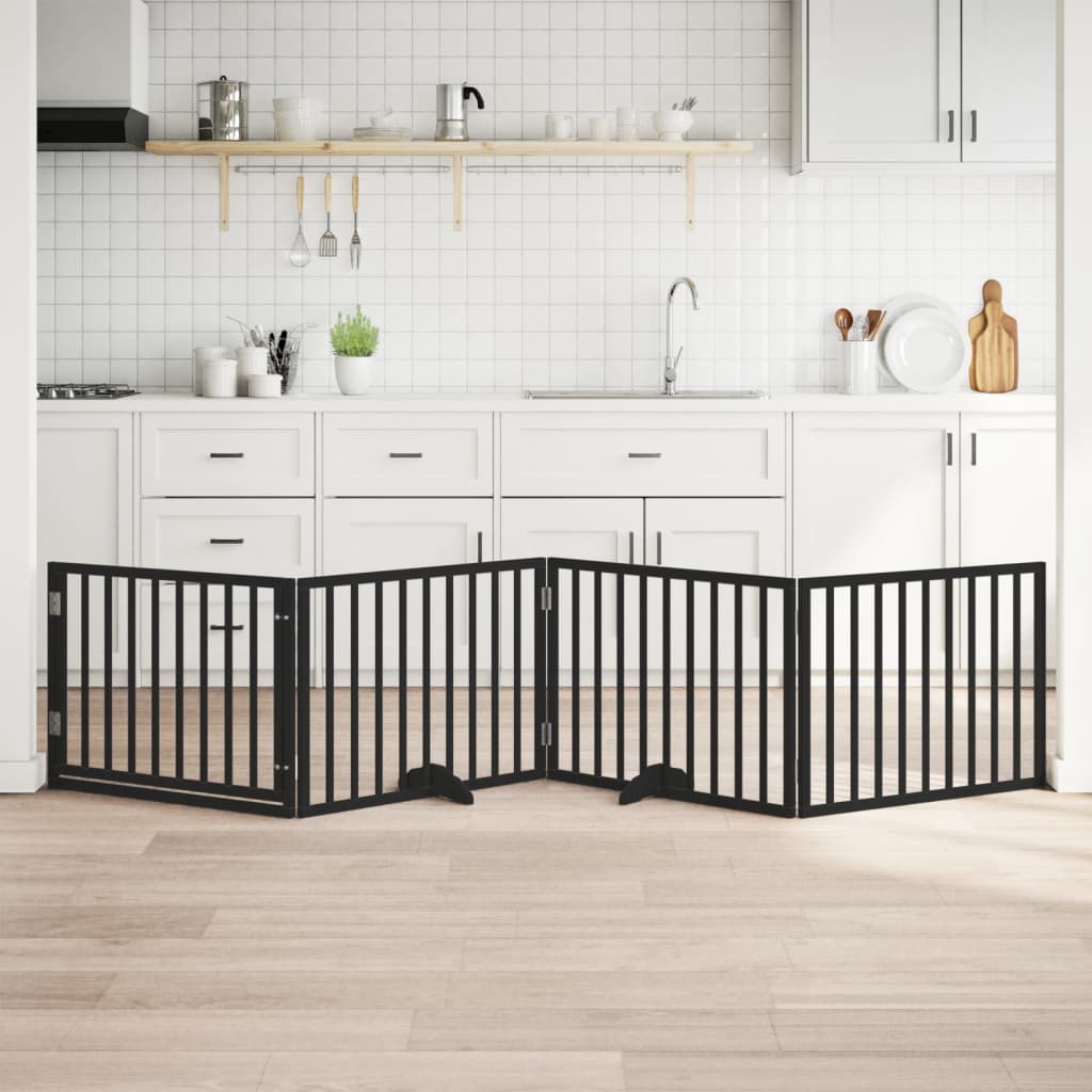 Kokkupandav koeravärav uksega, 4 paneeli, must 320 cm, pappel