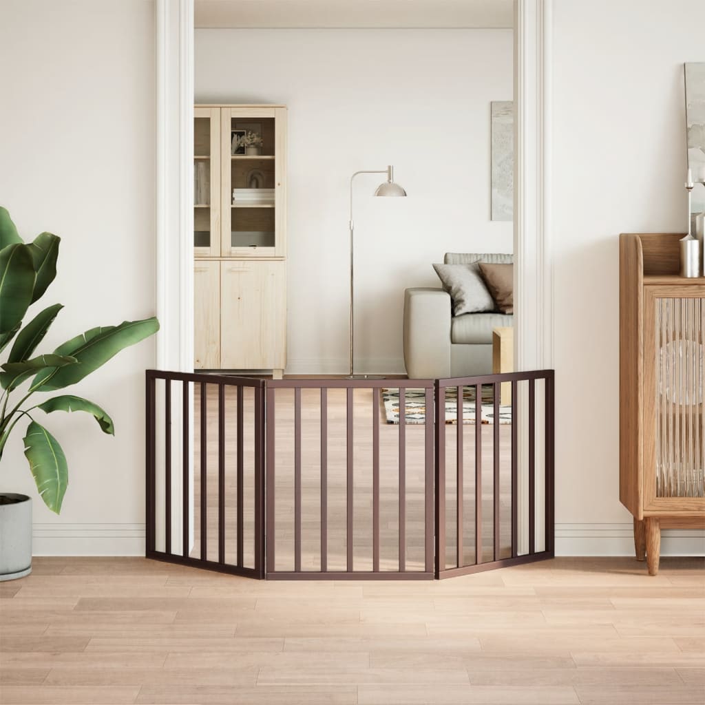Kokkupandav koeravärav, 3 paneeli, pruun, 150 cm, paplipuit