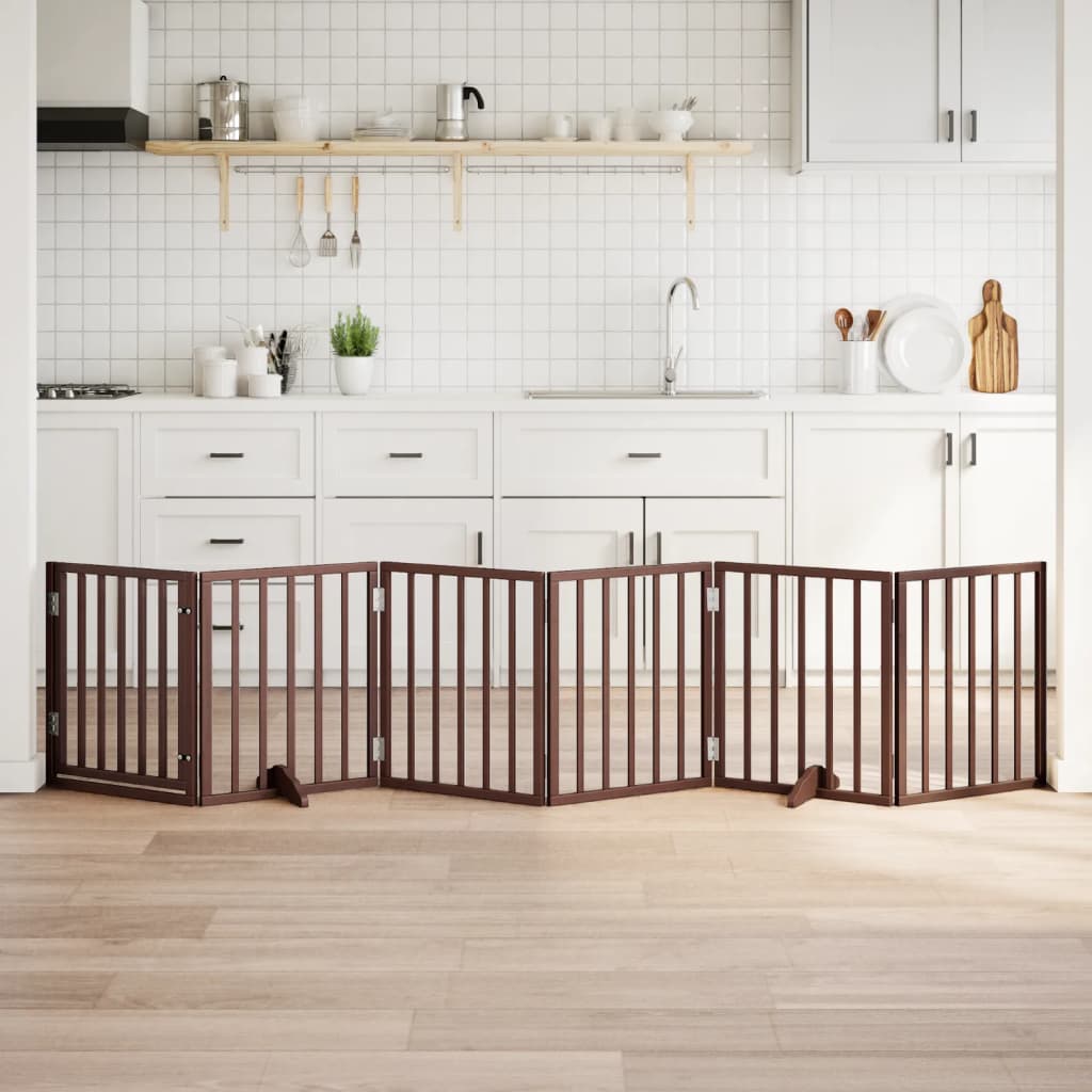 Kokkupandav koeravärav uksega, 6 paneeli, pruun 300 cm, pappel