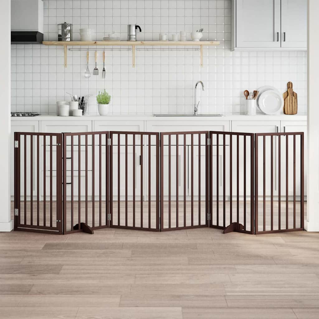 Koeravärav uksega, kokkupandav, 6 paneeli, pruun, 300 cm, paplipuit