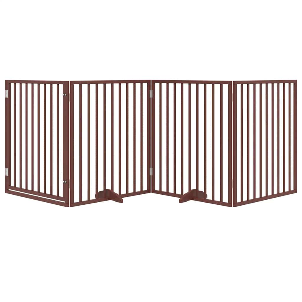 Koeravärav uksega, kokkupandav, 4 paneeli, pruun, 320 cm, paplipuit