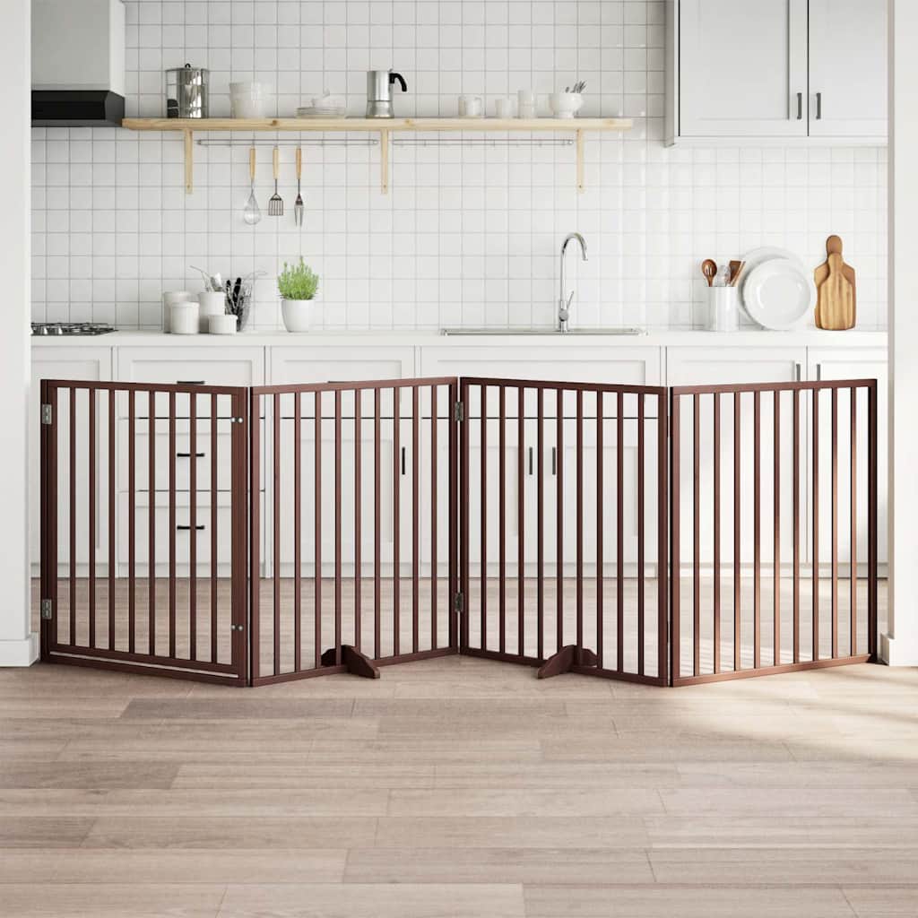 Koeravärav uksega, kokkupandav, 4 paneeli, pruun, 320 cm, paplipuit