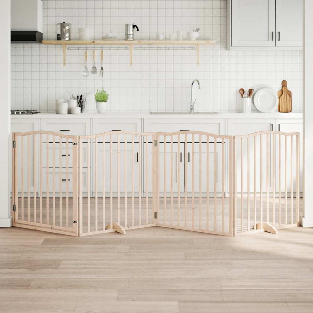 Kokkupandav koeravärav uksega, 4 paneeli, 320 cm, paplipuit