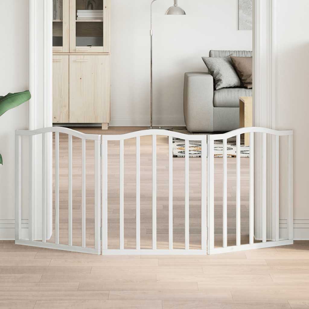 Kokkupandav koeravärav, 3 paneeli, valge, 150 cm, paplipuit