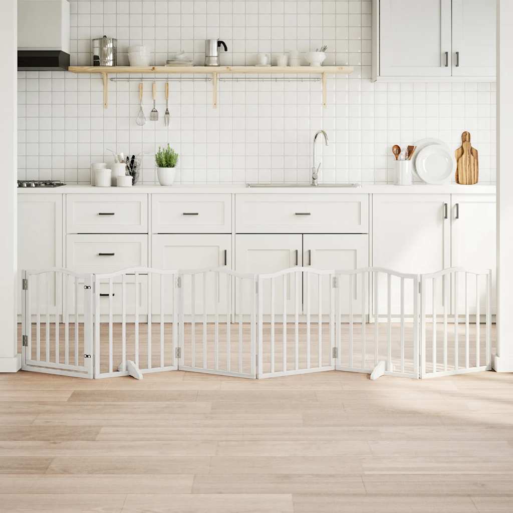 Kokkupandav koeravärav uksega, 6 paneeli, valge 300 cm, pappel