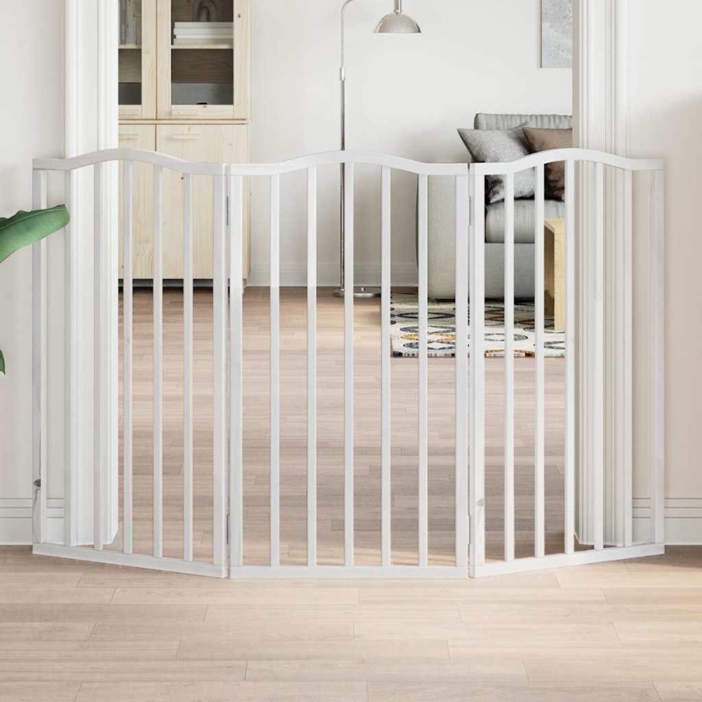 Kokkupandav koeravärav, 3 paneeli, valge, 150 cm, paplipuit
