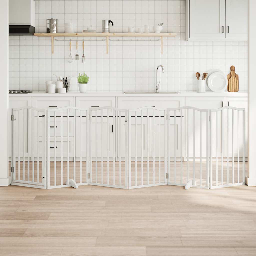 Kokkupandav koeravärav uksega, 6 paneeli, valge 300 cm, pappel