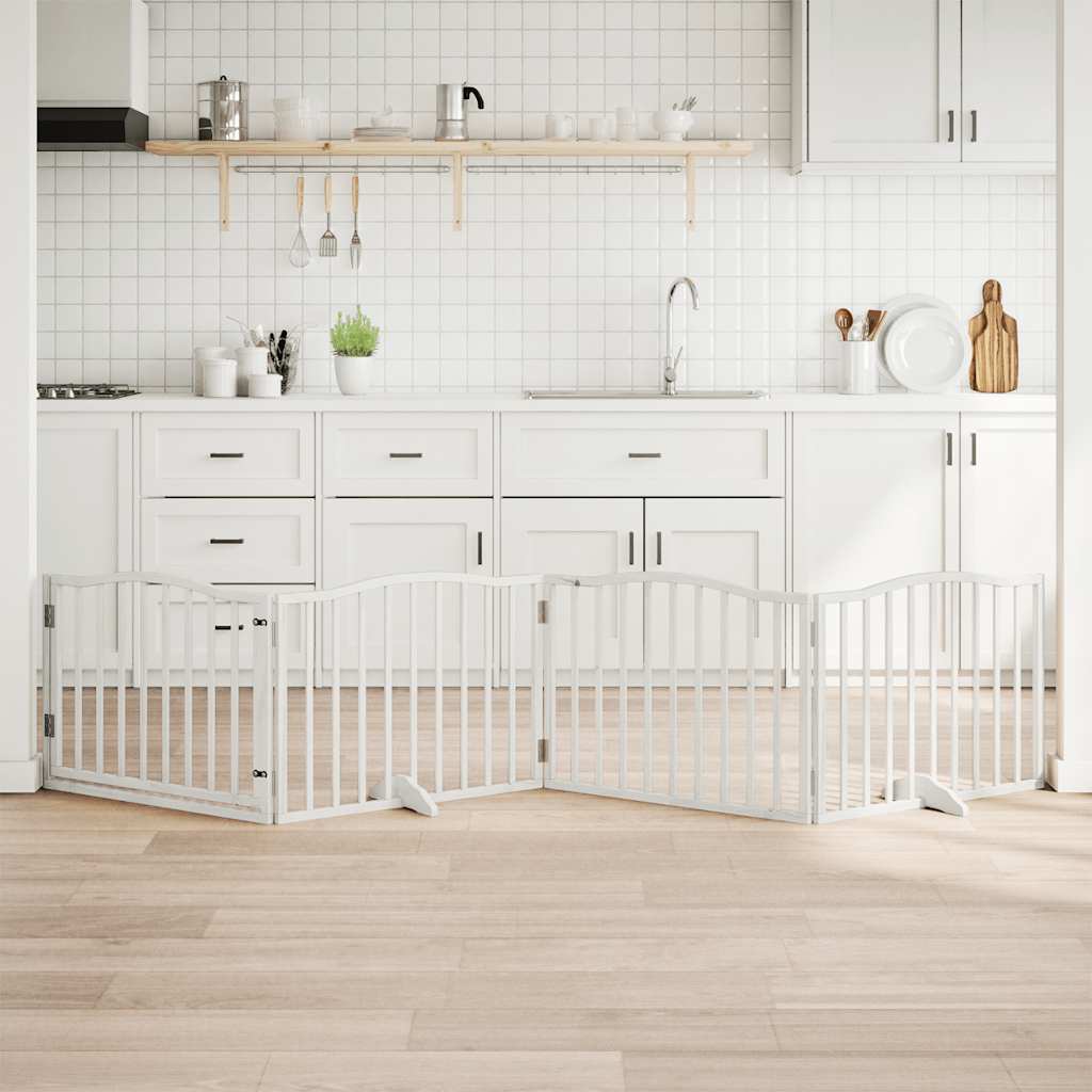 Kokkupandav koeravärav uksega, 4 paneeli, valge 320 cm, pappel