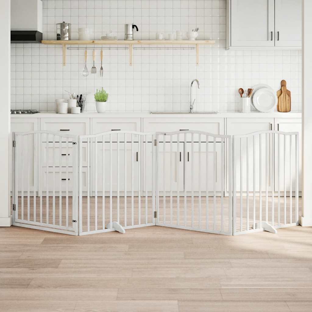Kokkupandav koeravärav uksega, 4 paneeli, valge 320 cm, pappel