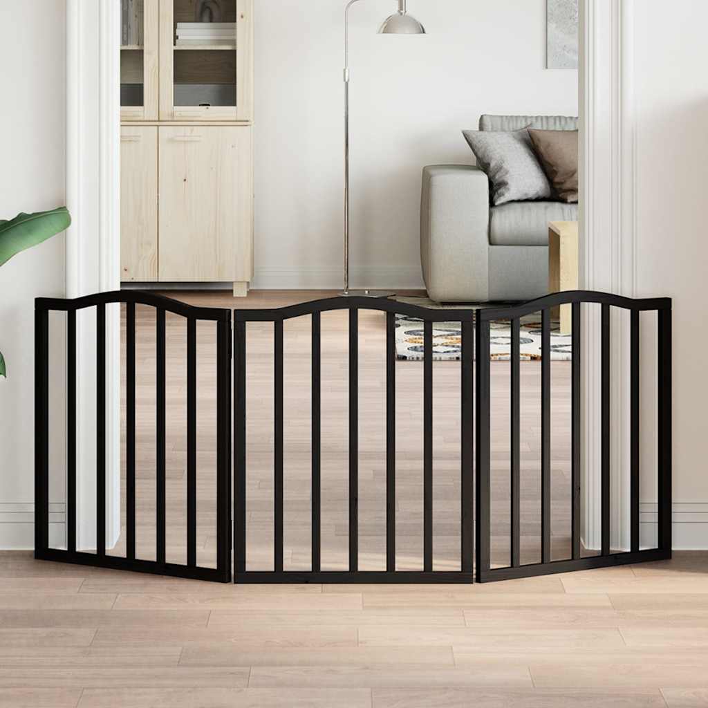 Kokkupandav koeravärav, 3 paneeli, must, 150 cm, paplipuit