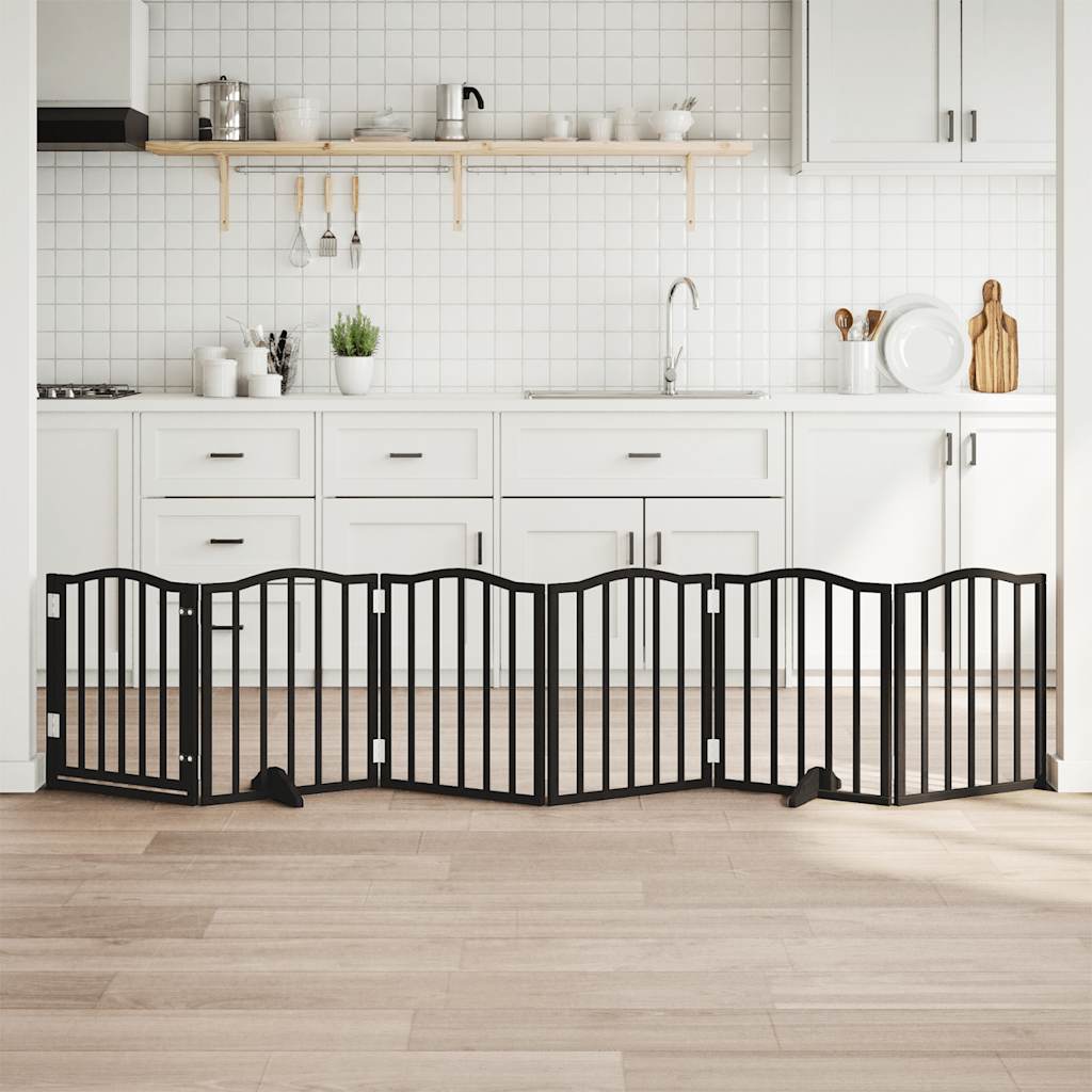 Kokkupandav koeravärav uksega, 6 paneeli, must 300 cm, pappel